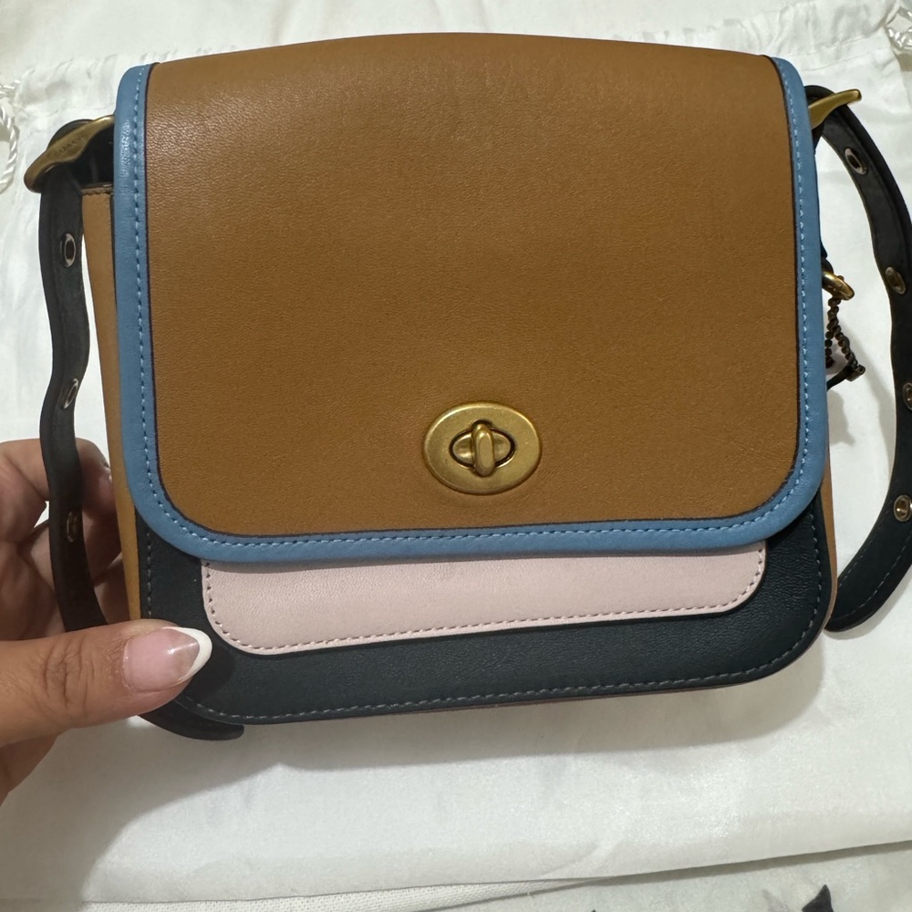 Coach Tan, Pink, and Blue Crossbody Bag